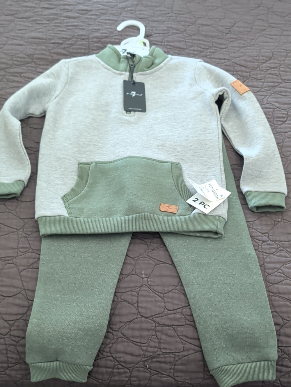 7 For All Mankind Green and Gray Kids Sweatshirt & Jogger Set